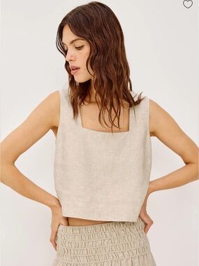 NEW Rails AKIRA Top in Heathered Flax Sleeveless Square Neck 100% Linen  - Beige